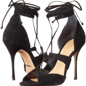 NWOB Schutz Cove Suede Lace Up Heeled Sandals Black 7.5